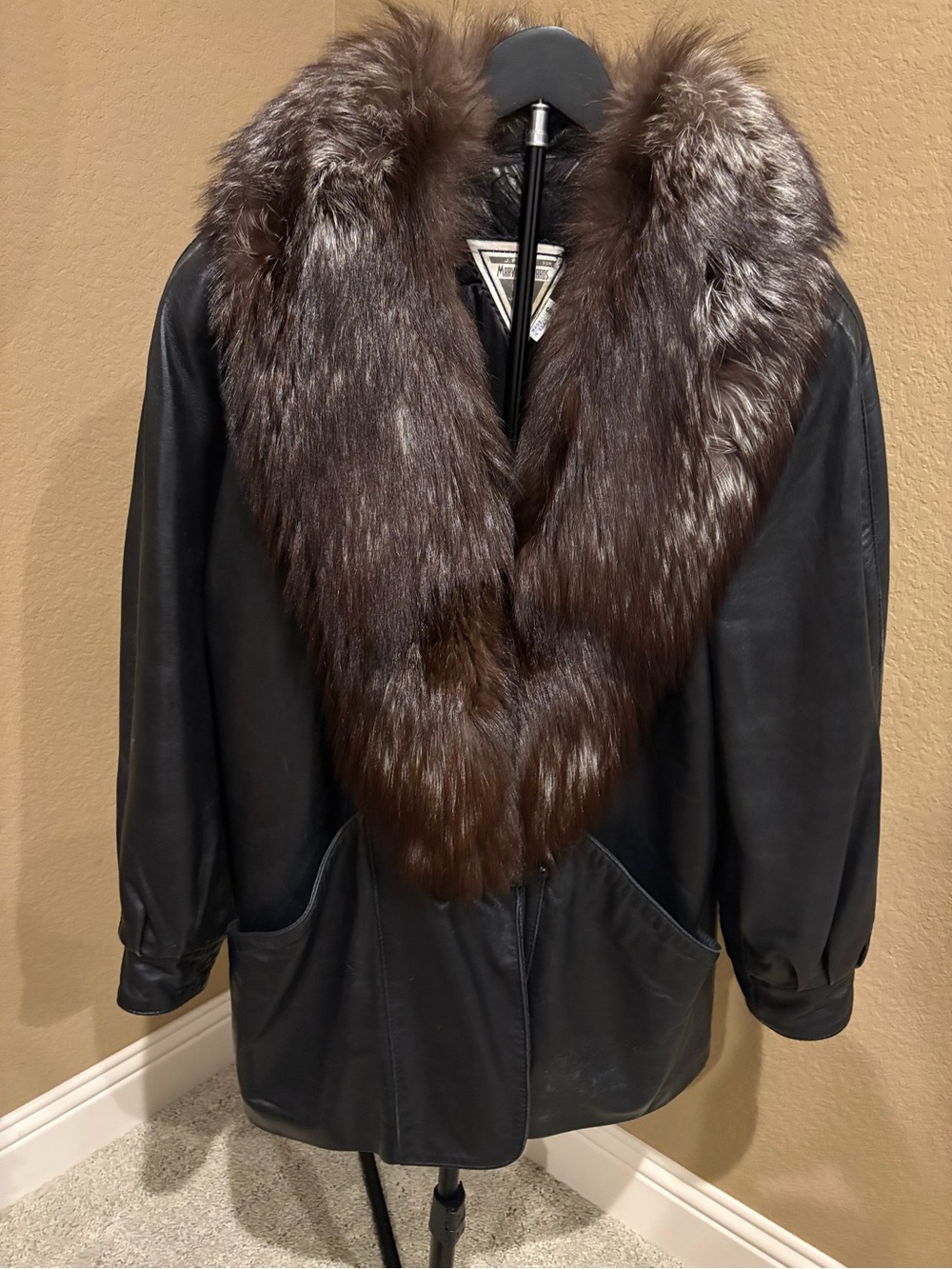 Marc Richard’s Black Leather Coat with Fox Fur Collar